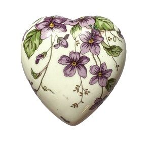 Vintage Lefton Porcelain Heart Trinket Box – Purple Violets & Gold Trim, 1991